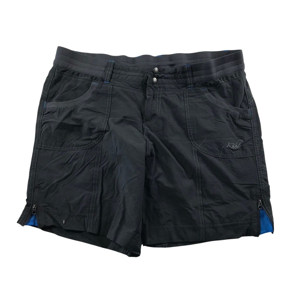 Kuhl Womens Hiking Shorts Size 14 Charcoal Gray Blue Side Zip Vents Performance
